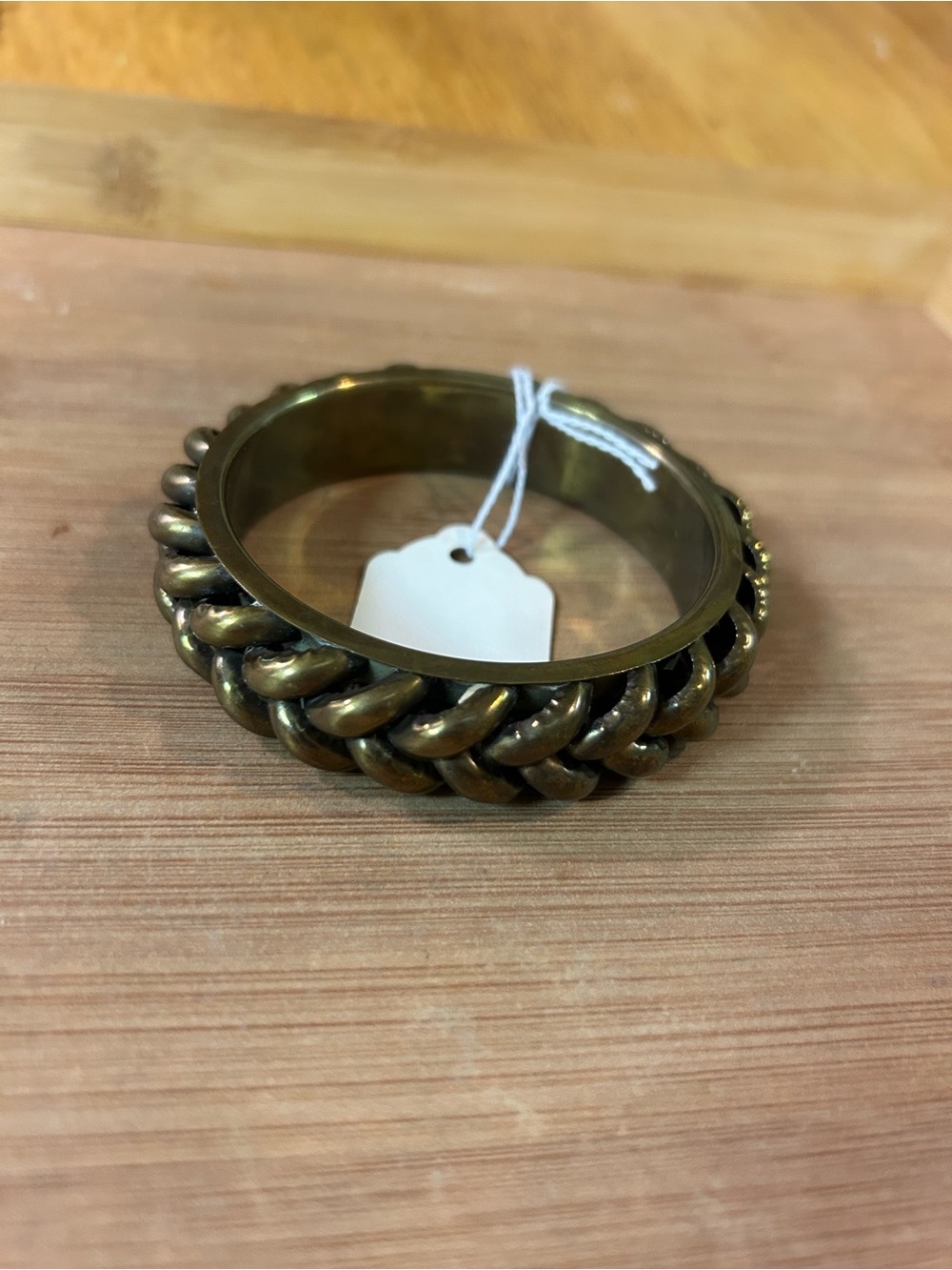Chunky Braided Metal Bangle Bracelet - Brass Tone